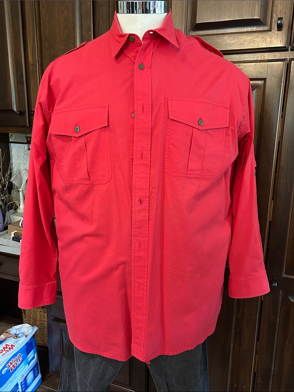90’s Orvis Sz XL Red Convertible Sleeve Button-Up Utility Shirt